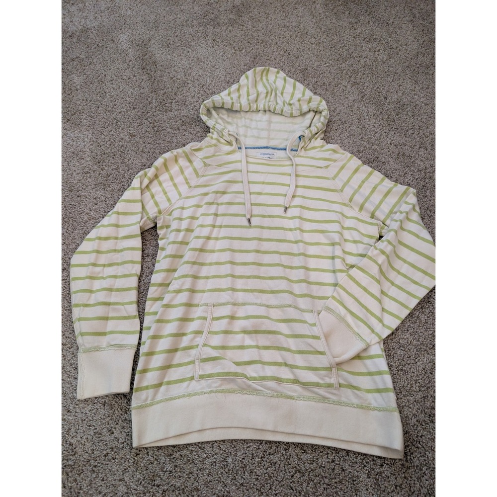 American Eagle Outfitters Eagle Fleece Striped Hoodie XL Green Cream Cotton Y2K